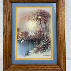 Vtg Andres Orpinas Art Print 12"×15" wood frame